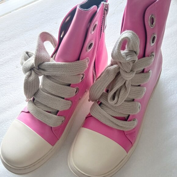 Haute Pink Leather High Top Sneakers Hot Pink EU 44 / US 10.5M / 12.5W NWT - Picture 2 of 11